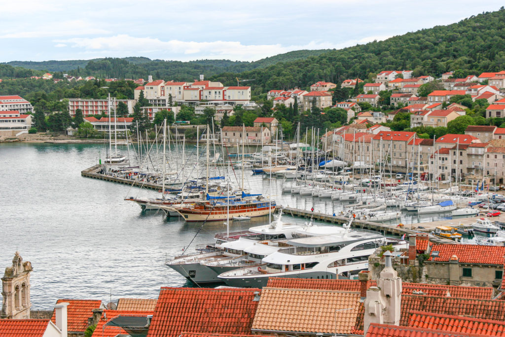 Gulets stern-to in Korcula