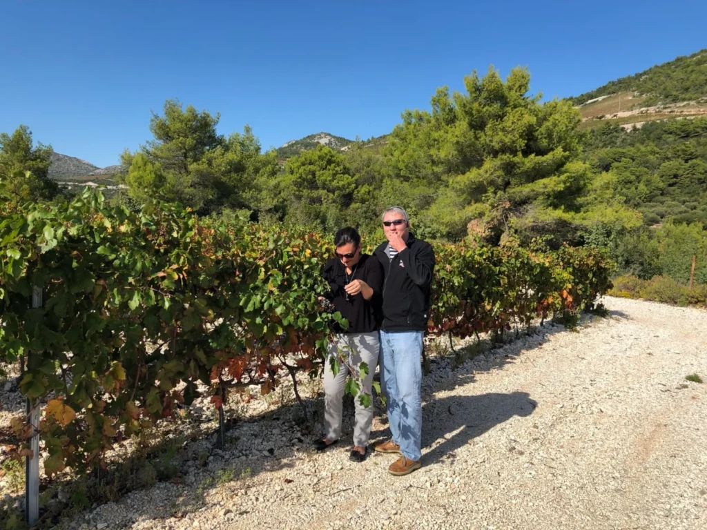 Mirena Bargur and Win Burke at a vineyard in Croatia.